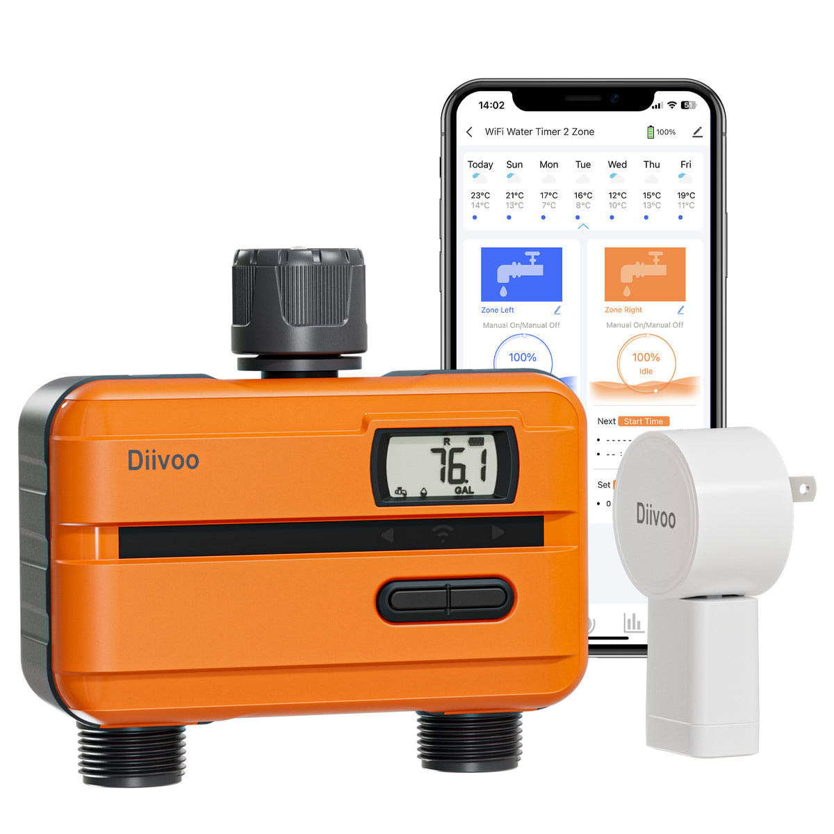 Diivoo WiFi Water Timer 2 Zone with Builtin Water Flow Meter