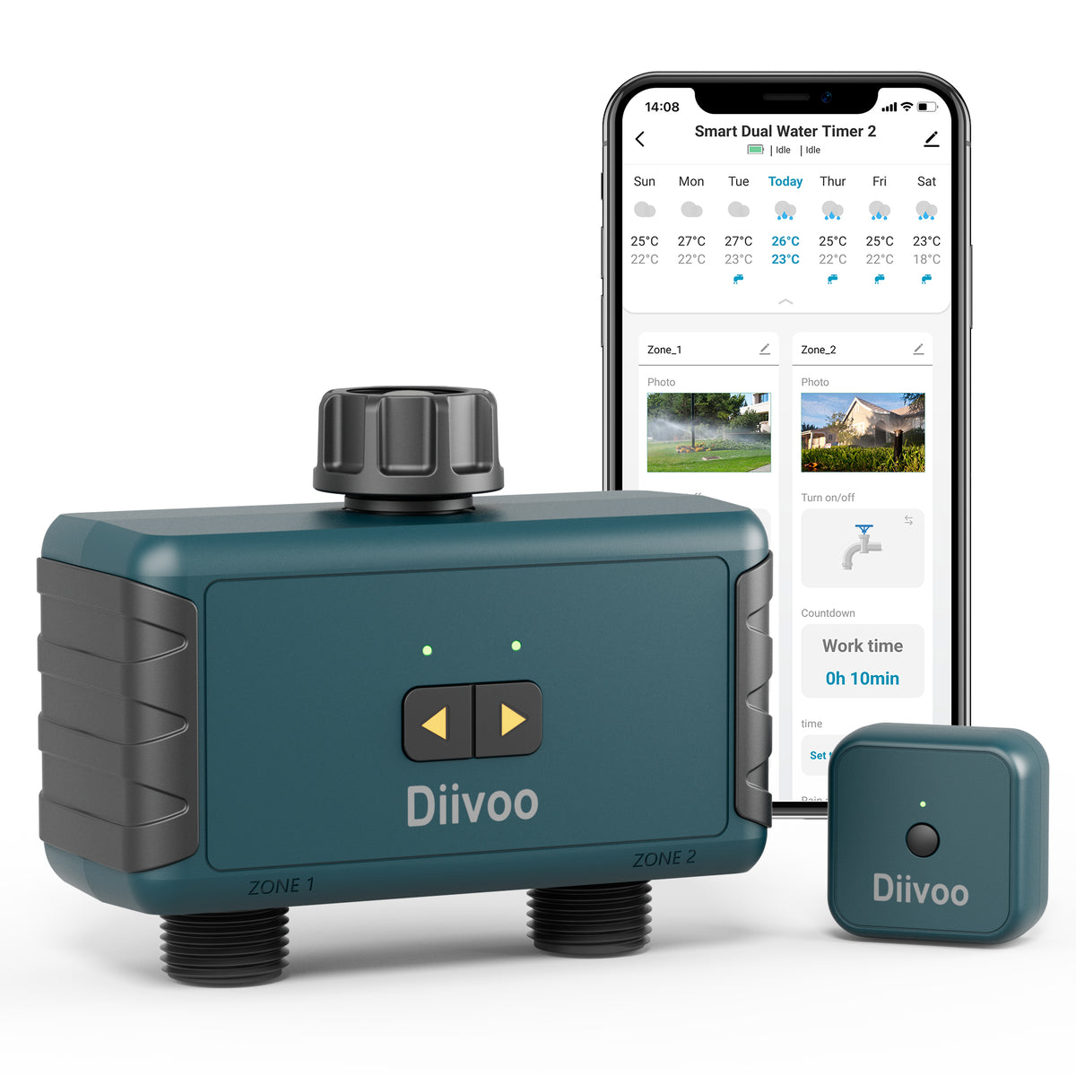 WiFi Sprinkler Timer 2 Zone, Diivoo Smart Water Timer for Garden Hose（