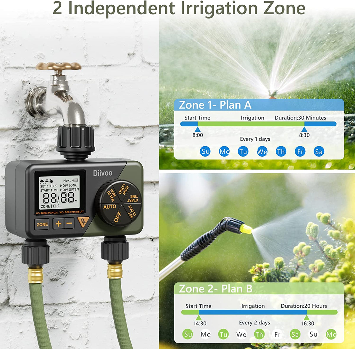 Diivoo Programmable Water Hose Timer 2 Outlet for Garden Diivoo