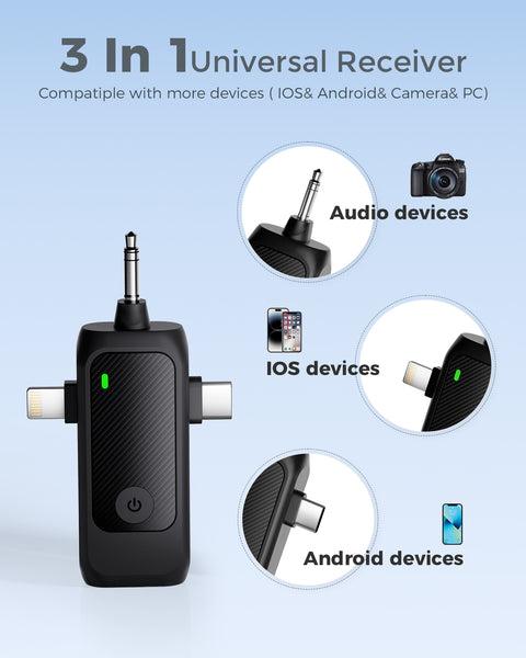 Diivoo Wireless Lavalier Microphones, Campatible iPhone, Android Phone, Camera, USB-C, 10-Hour Battery Mic, Mini Lapel Microfono with Noise Cancelling for Video Recording, Vlog, YouTube, TikTok