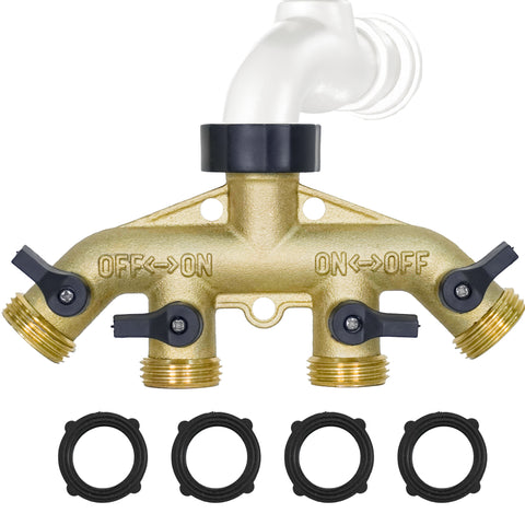Hose Splitter 4 Way, Diivoo Heavy Duty Brass Hose Connector