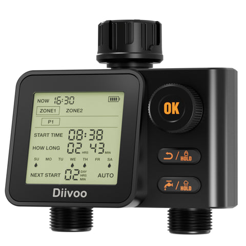 Sprinkler Timer 2 Zone with Rain Sensor and 6 Separate Watering Irrigation Programs