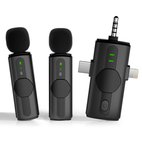 Diivoo 3 in 1 Wireless Lavalier Microphones, Mini Microphone Compatible with iPhone iPad Android Camera USB-C, Mini Mic with Noise Cancelling, Real time Monitoring for Video Recording, Vlog, YouTube
