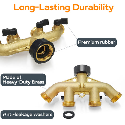 Hose Splitter 4 Way, Diivoo Heavy Duty Brass Hose Connector