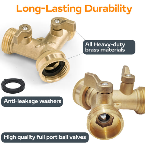 Hose Splitter 2 Way, Diivoo Heavy Duty Brass Hose Y Connector