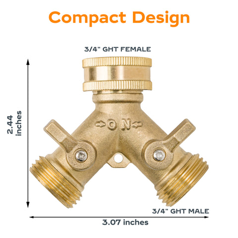 Hose Splitter 2 Way, Diivoo Heavy Duty Brass Hose Y Connector