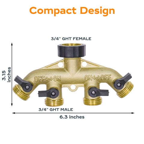 Hose Splitter 4 Way, Diivoo Heavy Duty Brass Hose Connector