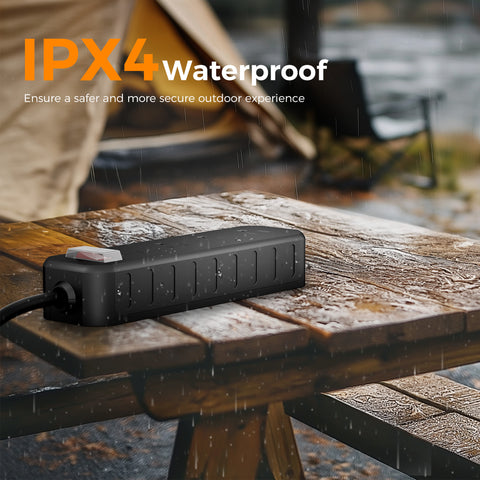 Black Outdoor Power Strip Weatherproof 50 FT Extension Cord