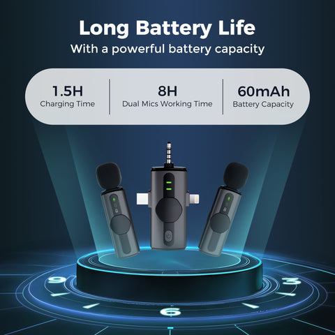 Diivoo 3 in 1 Wireless Lavalier Microphones, Mini Microphone Compatible with iPhone iPad Android Camera USB-C, Mini Mic with Noise Cancelling, Real time Monitoring for Video Recording, Vlog, YouTube