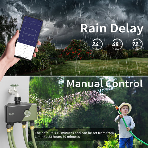 WiFi Water Timer 4 Outlets with Alexa & 24 Irrigation Plans & Rain Delay