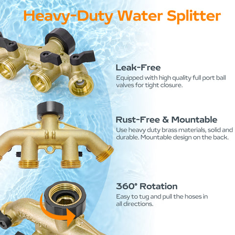 Hose Splitter 4 Way, Diivoo Heavy Duty Brass Hose Connector