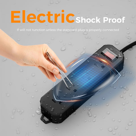 Black Outdoor Power Strip Weatherproof 50 FT Extension Cord