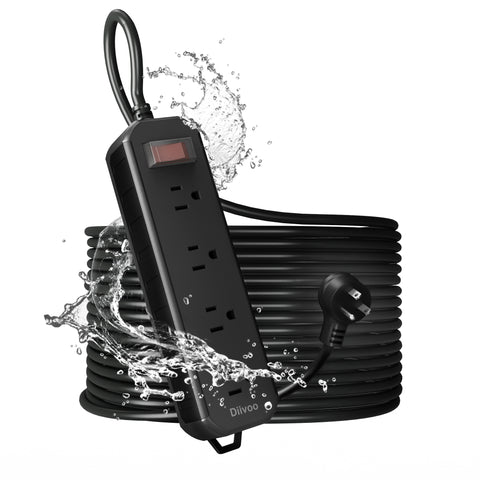Black Outdoor Power Strip Weatherproof 50 FT Extension Cord