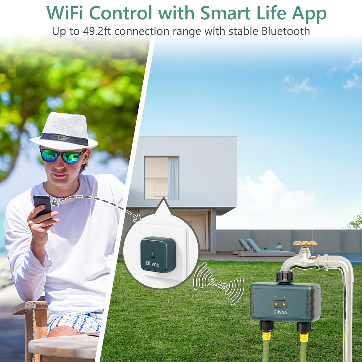 WiFi Sprinkler Timer 2 Zone, Diivoo Smart Water Timer for Garden Hose（
