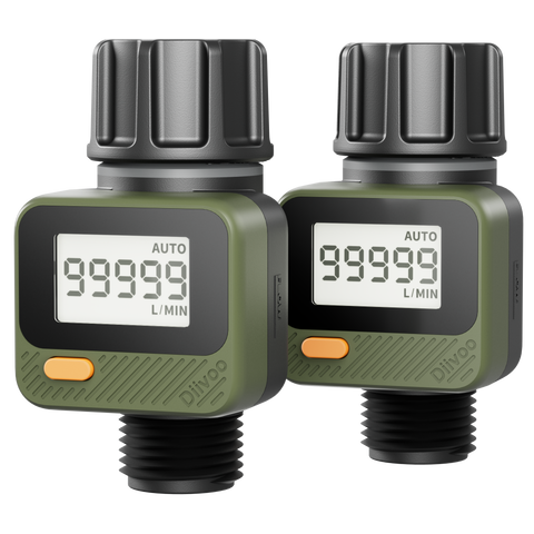 Water Flow Meter with 180° Removable Panel 4 Measure Modes-2 Pack