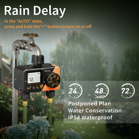 Programmable Water Hose Timer 2 Outlet for Garden（Orange）