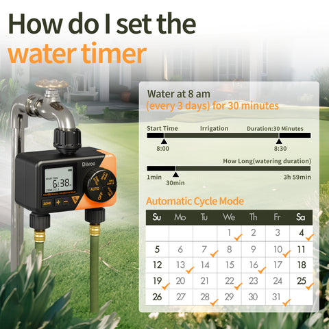 Programmable Water Hose Timer 2 Outlet for Garden（Orange）