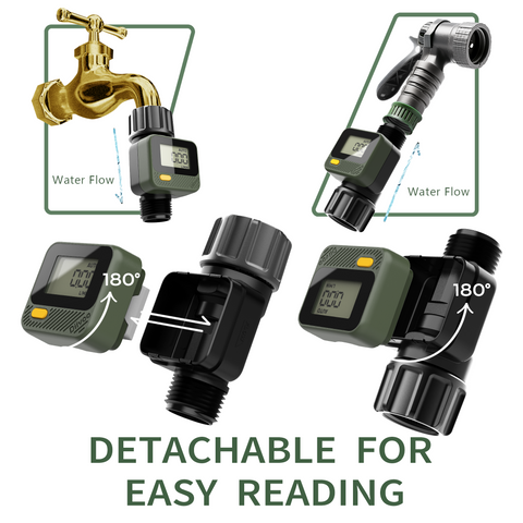 Water Flow Meter with 180° Removable Panel 4 Measure Modes