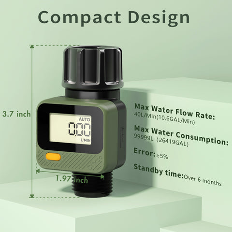 Water Flow Meter with 180° Removable Panel 4 Measure Modes