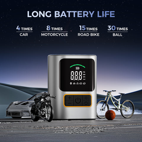 Tire Inflator Portable Air Compressor, 150 PSI Max, 19 LPM Fast Inflate, LED Display & Auto Shut-Off, 4000mAh Battery & 12V Car Charger, Compact & Wireless for Car, Bike, Ballc