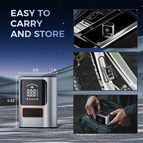 Tire Inflator Portable Air Compressor, 150 PSI Max, 19 LPM Fast Inflate, LED Display & Auto Shut-Off, 4000mAh Battery & 12V Car Charger, Compact & Wireless for Car, Bike, Ballc