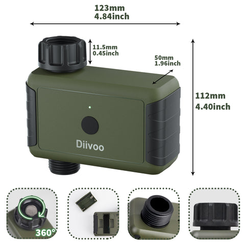 Bluetooth Smart Water Timer, Diivoo Programmable Sprinkler Hose Timer-Green
