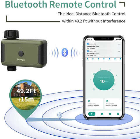 Bluetooth Smart Water Timer, Diivoo Programmable Sprinkler Hose Timer-Green