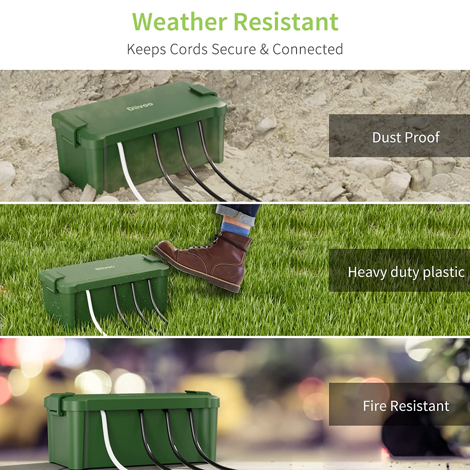 Diivoo Outdoor Weatherproof Extension Cord Box