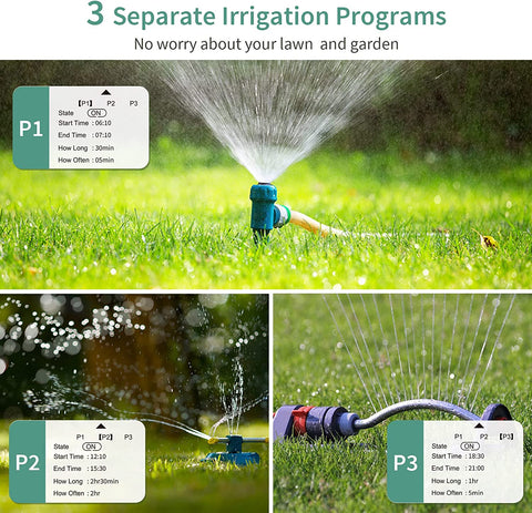 3 Separate Irrigation Programs: No worry about your lawn and garden