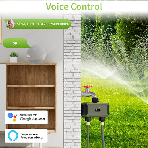 WiFi Sprinkler Timer 2 Zone, Diivoo Smart Water Timer for Garden Hose