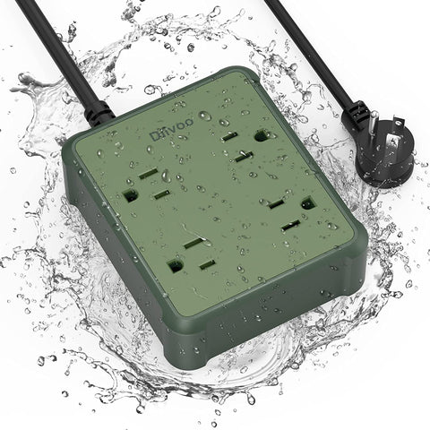 Diivoo Waterproof Surge Protector Flat Plug with 4 Widely Spaced Outlet