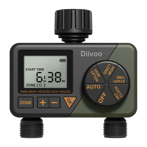 Diivoo Programmable Water Hose Timer 2 Outlet for Garden